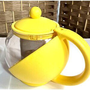 Yellow Glass & Plastic Tea Pot With Stainless Steel Infuser
